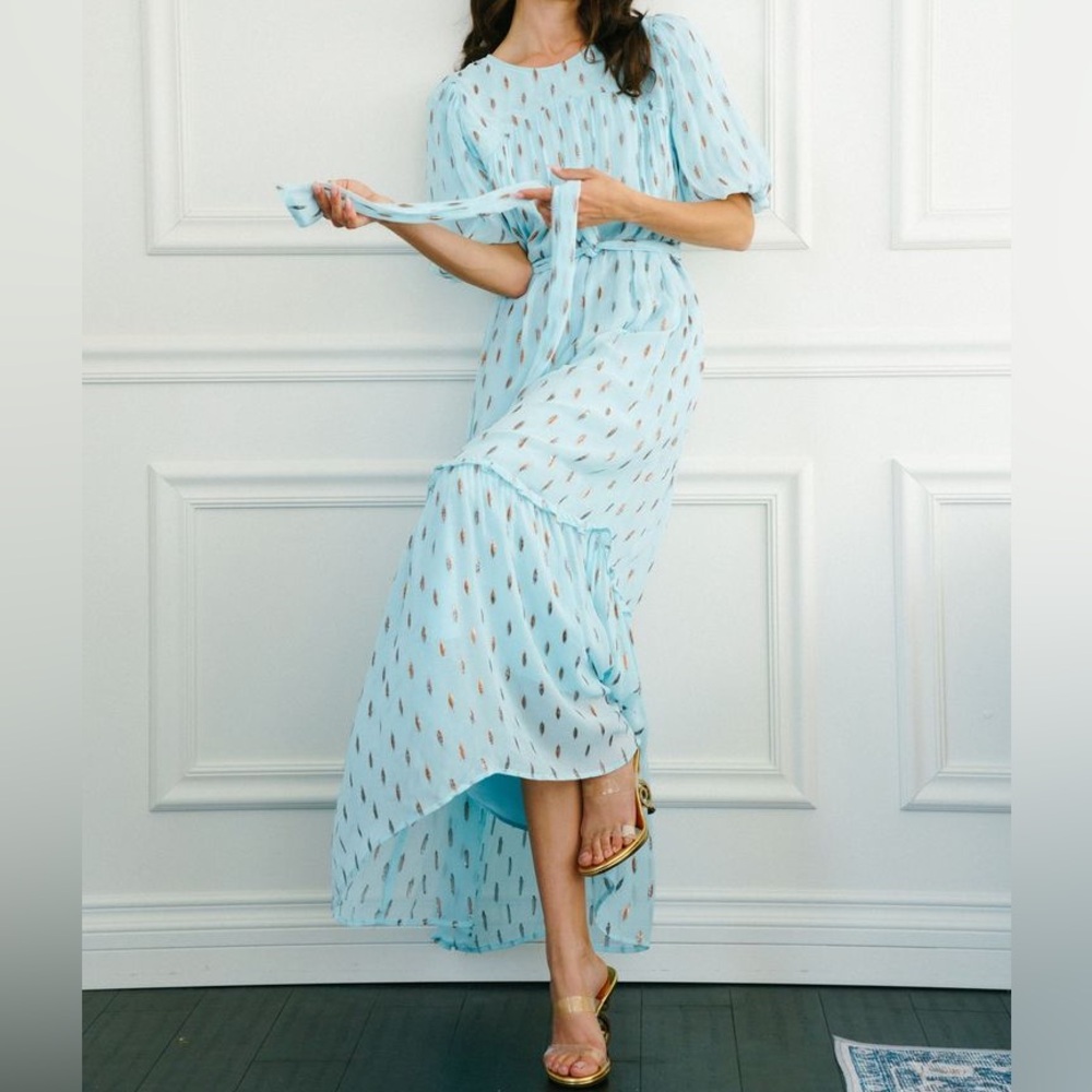 CIEBON Angela Metallic Tinsel Print Maxi Dress